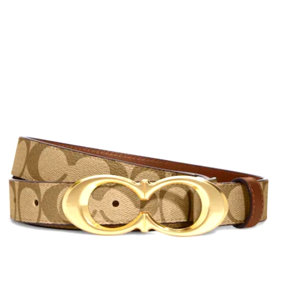 Coach Women's Signature Gold/Khaki Buckle Belt, 25 Mm Size XL - Picture 1 of 3